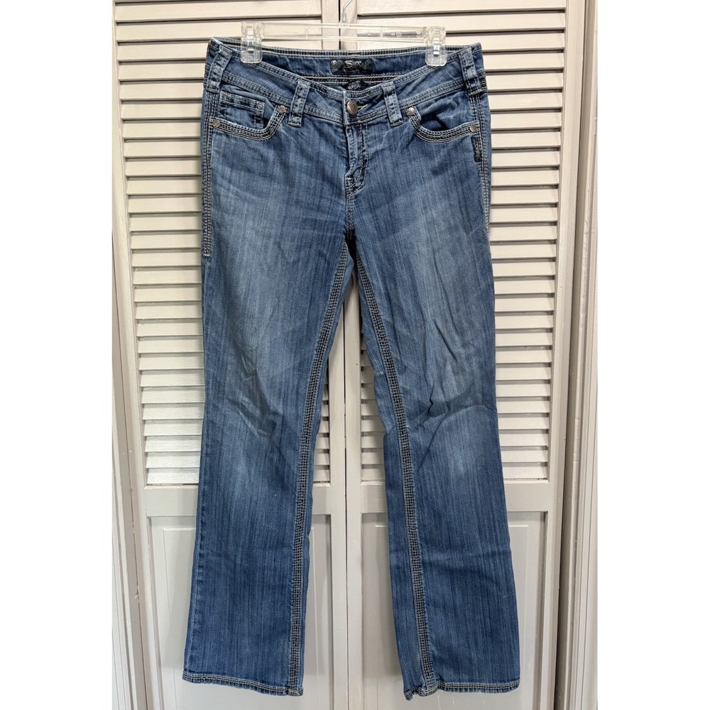 Silver Jeans Suki 17" Surplus Light Wash Low Rise Embroidery‎ Size 31x33 Western
